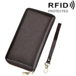 محفظة بطاقات طويلة بسحاب من جلد بقر أصلي بنقشة الليتشي مع حجب RFID، حافظة عملات، حقيبة بطاقات، غطاء حماية مع حزام يد للنساء، الحجم: 20*10.5*3 سم