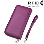 Genuine Cowhide Leather Litchi Texture Zipper Long Style Card Holder Wallet RFID Blocking Coin Purse Card Bag Protect Case with Hand Strap for Women, Size: 20*10.5*3cm