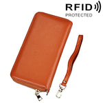 محفظة بطاقات طويلة بسحاب من جلد بقر أصلي بنقشة الليتشي مع حجب RFID، حافظة عملات، حقيبة بطاقات، غطاء حماية مع حزام يد للنساء، الحجم: 20*10.5*3 سم