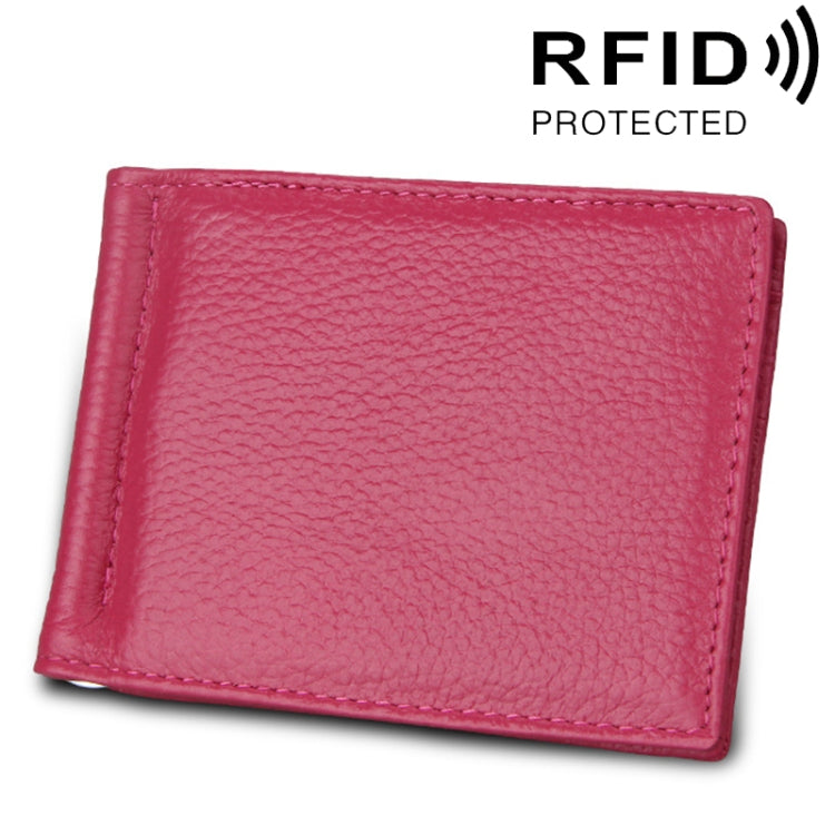 Cowhide Leather Litchi Texture Card Holder Wallet RFID Blocking Coin Purse Card Bag Protect Case with 6 Card Slots, Size: 110*82*8mm