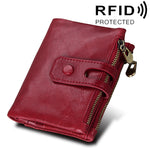 Genuine Cowhide Leather Crazy Horse Texture Zipper 3-folding Card Holder Wallet RFID Blocking Coin Purse Card Bag Protect Case for Men, Size: 12*9.5*3.5cm