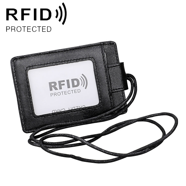 KB153 Antimagnetic RFID Leather Card Holder ID Card Badge with Lanyard
