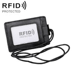 KB153 Antimagnetic RFID Leather Card Holder ID Card Badge with Lanyard