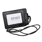 KB153 Antimagnetic RFID Leather Card Holder ID Card Badge with Lanyard