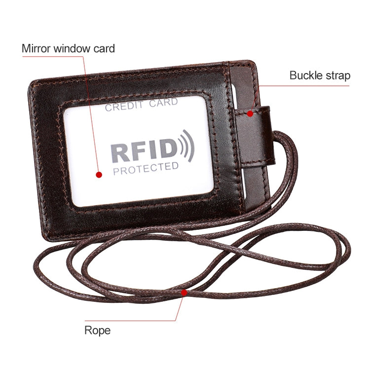 KB153 Antimagnetic RFID Leather Card Holder ID Card Badge with Lanyard