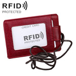 KB153 Antimagnetic RFID Leather Card Holder ID Card Badge with Lanyard