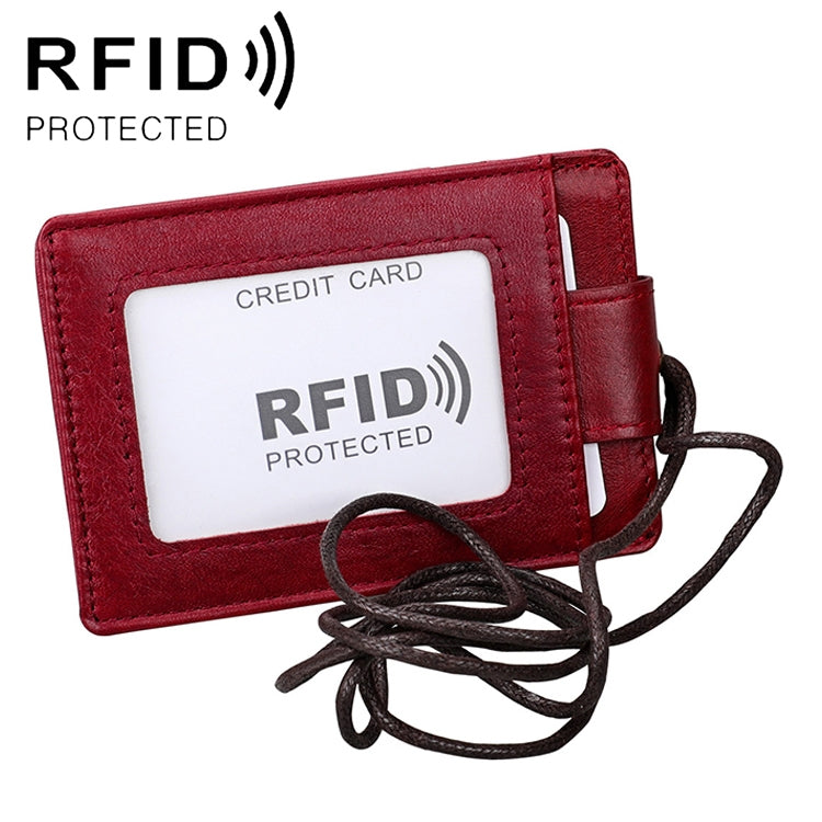 KB153 حامل بطاقات جلد مضاد للمغناطيس RFID مع شارة هوية وحبل معلق