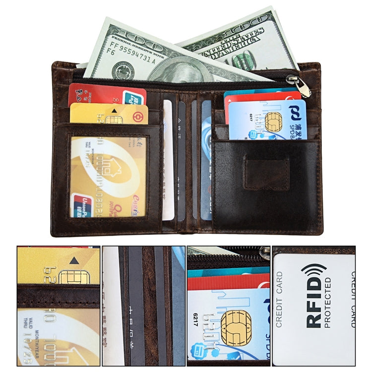 8232 Antimagnetic RFID Men Oil Wax Leather Wallet with Detachable Card Holder, 8232