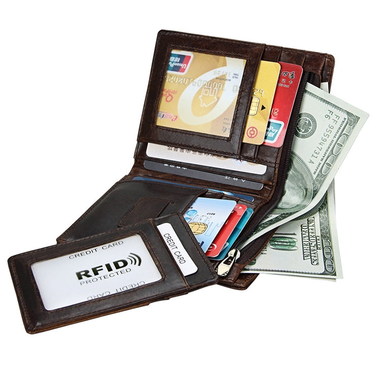 8232 Antimagnetic RFID Men Oil Wax Leather Wallet with Detachable Card Holder, 8232