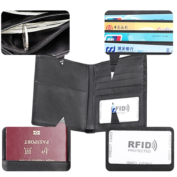 8235 Antimagnetic RFID Multi-function Crazy Horse Texture Leather Wallet Passport Bag