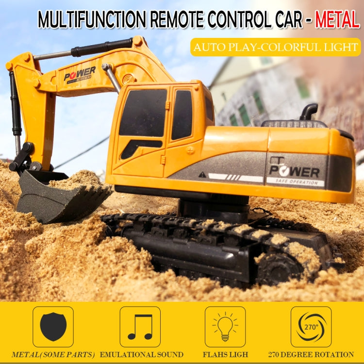 258-1 6 Channel 2.4G 1/24RC Remote-controlled Engineering Metal Excavator Charging RC Car, Metal