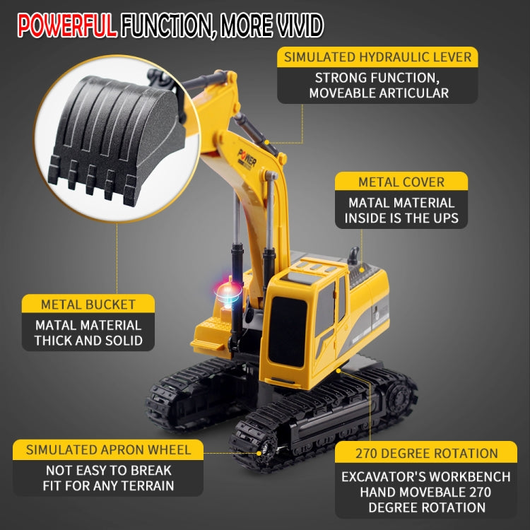 258-1 6 Channel 2.4G 1/24RC Remote-controlled Engineering Metal Excavator Charging RC Car, Metal