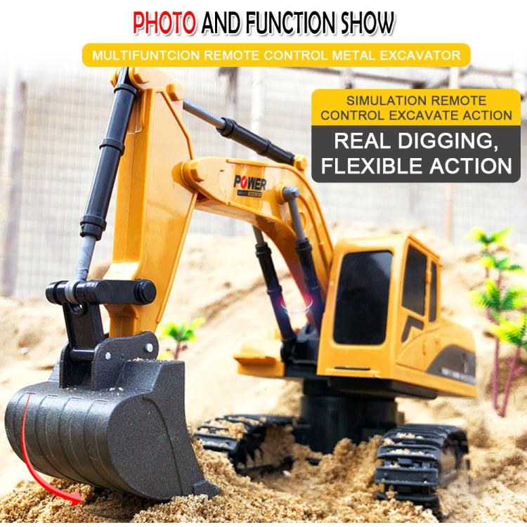 258-1 6 Channel 2.4G 1/24RC Remote-controlled Engineering Metal Excavator Charging RC Car, Metal