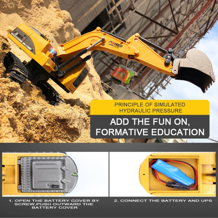 258-1 6 Channel 2.4G 1/24RC Remote-controlled Engineering Metal Excavator Charging RC Car, Metal