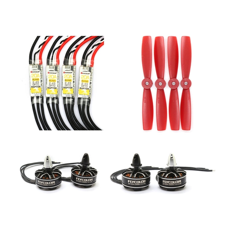 Flycolor Raptor Series Power Set, Includes 4 PCS 20A Speed Controllers + 4 PCS 2300KV Motors + 4 PCS 5045 Propellers, 2300KV