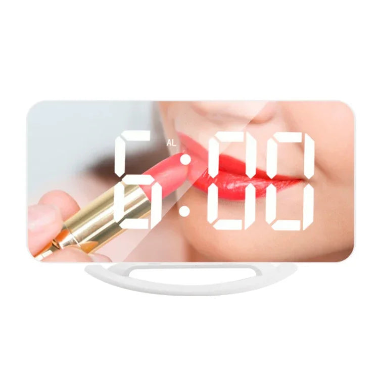 ساعة مكتب مرآة مكياج LED متعددة الوظائف TS-8201-W منبه إلكتروني حساس للضوء تلقائي