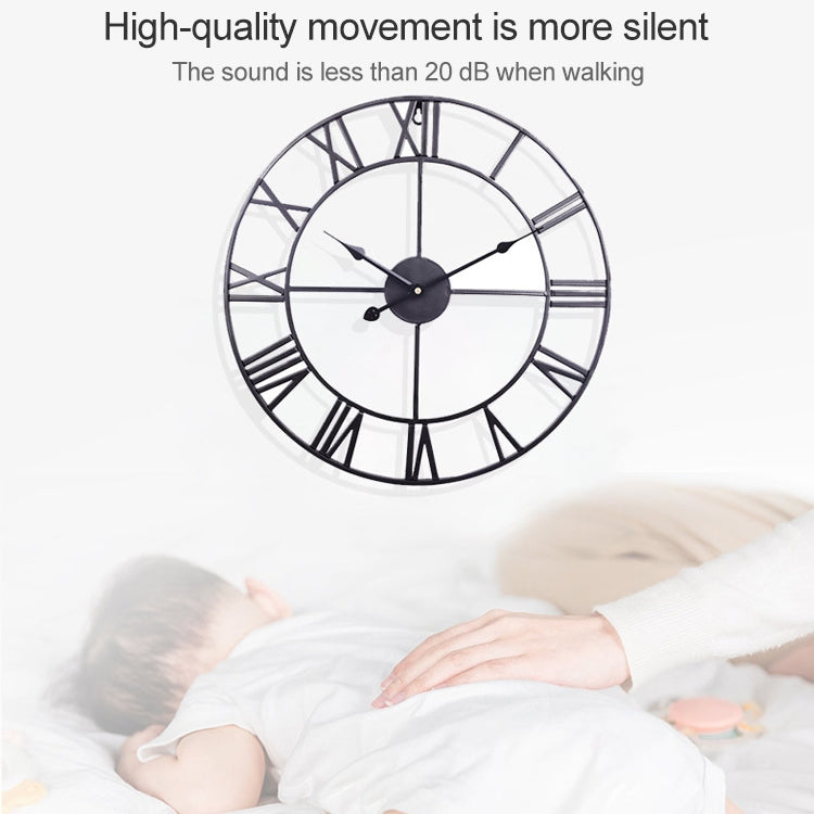 40cm Retro Living Room Iron Round Roman Numeral Mute Decorative Wall Clock, 40cm