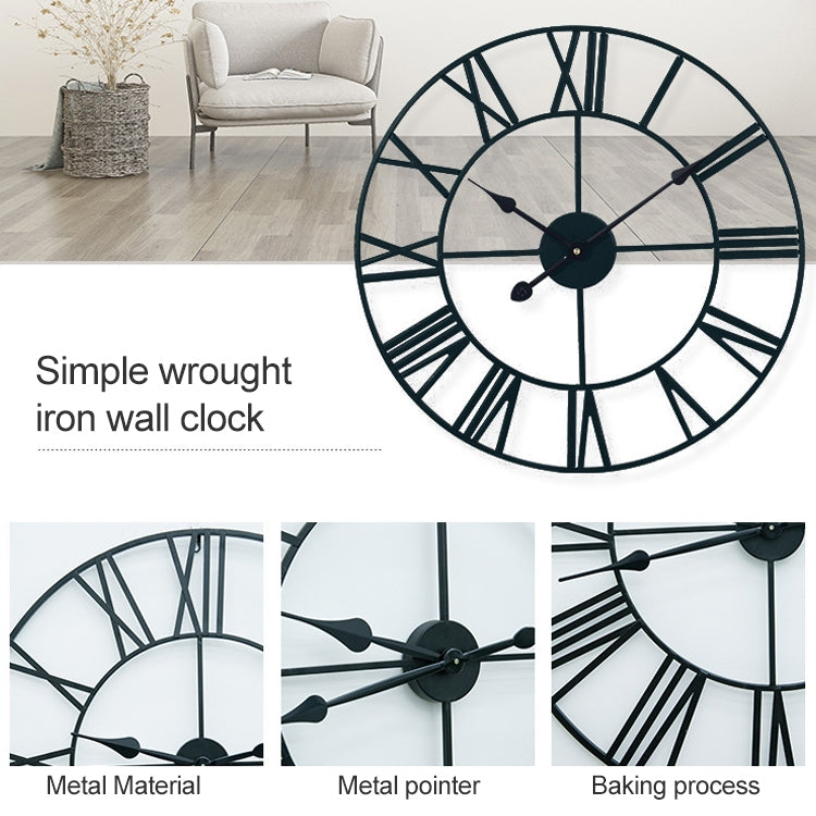 45cm Retro Living Room Iron Round Roman Numeral Mute Decorative Wall Clock, 45cm
