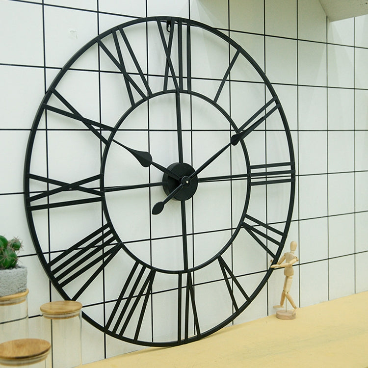 60cm Retro Living Room Iron Round Roman Numeral Mute Decorative Wall Clock (White), 50cm