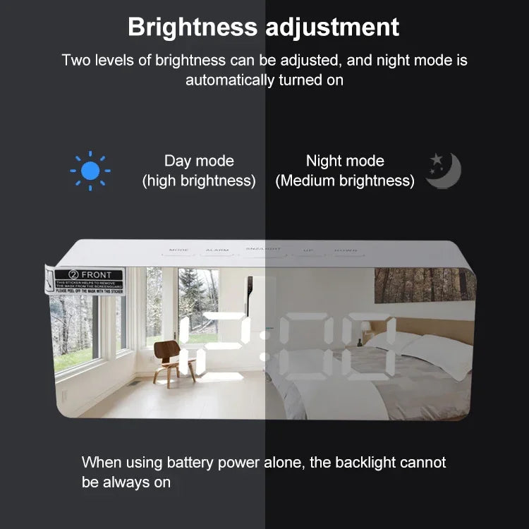 ساعة منبه LED متعددة الوظائف TS-S69-R بطارية / قابلة للشحن عبر الكهرباء، مرآة مكياج مزدوجة الاستخدام، TS-S69-G، TS-S69-HW