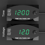 Motorcycle Multi-functional 2 in 1 Digital Display Voltmeter + Electronic Clock, 6-30V IP67