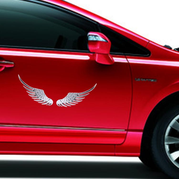 3D Angel Wing Metal Sticker Decal Auto Car Emblem Decal Decoration Color Silver, Angel Wing