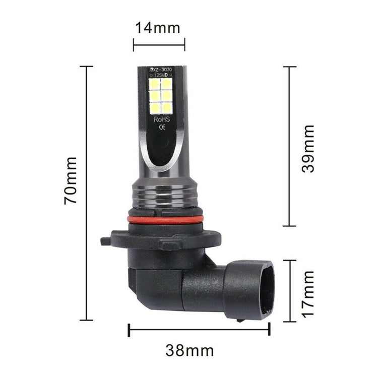 2 PCS 9005 DC12V-24V / 12W / 3000K / 800LM 12LEDs SMD-3030 Car LED Fog Light, 9005 (White Light), 9005