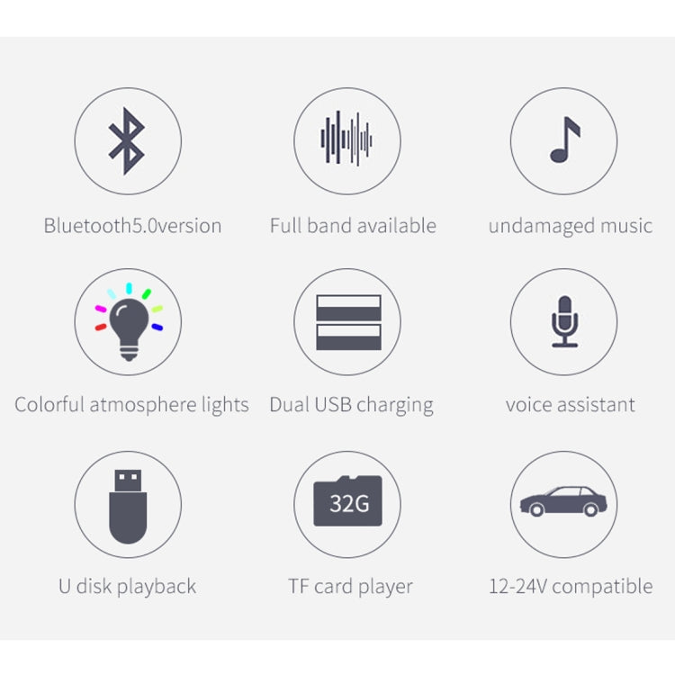 BC42 Bluetooth 5.0 Multi-function Car Colorful Atmosphere Lamp MP3 Player, Support TF Card & U Disk & FM, BC42