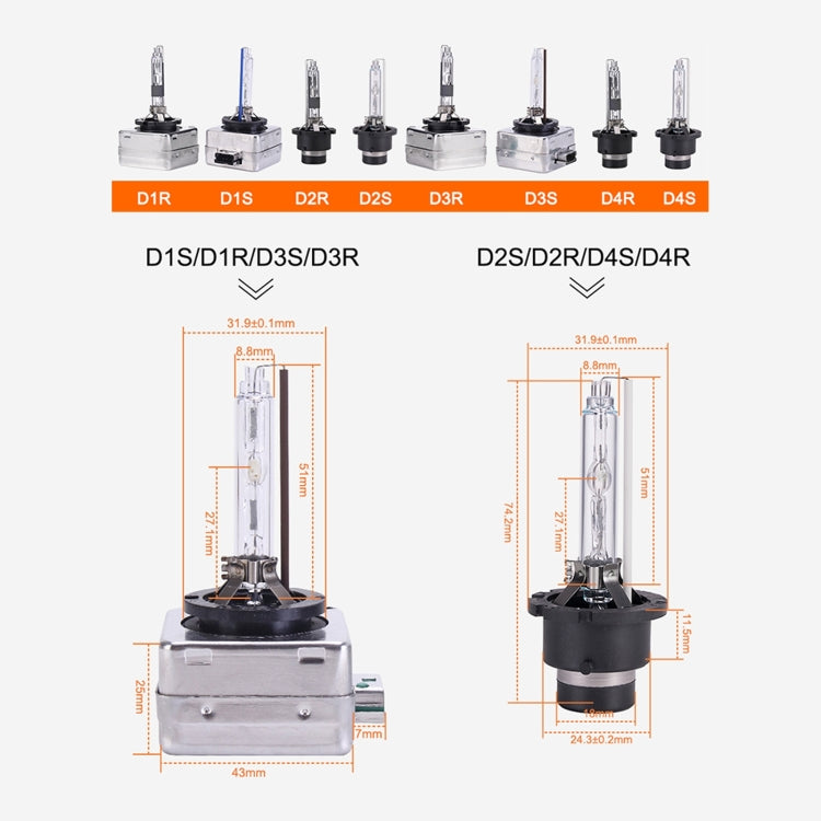 2 PCS D3R 8000K Car HID Xenon Bulb Kit Headlight, 8000K