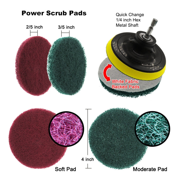 11 in 1 4 inch Sticky Disc Scouring Pad Floor Wall Window Glass Cleaning Descaling Electric Drill Brush Head Set, 11 in 1