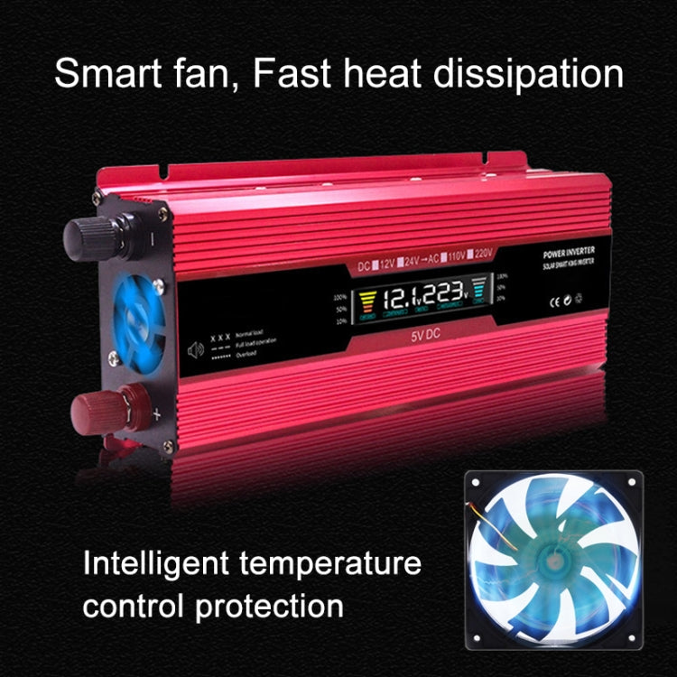 Carmaer Universal 24V to 220V 500W Car LCD Display Inverter Household Power Converter, Universal 24V to 220V 500W