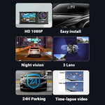 A1 3-lens Video HD Night Vision Car Driving Recorder, with Rear View Camera, A1
