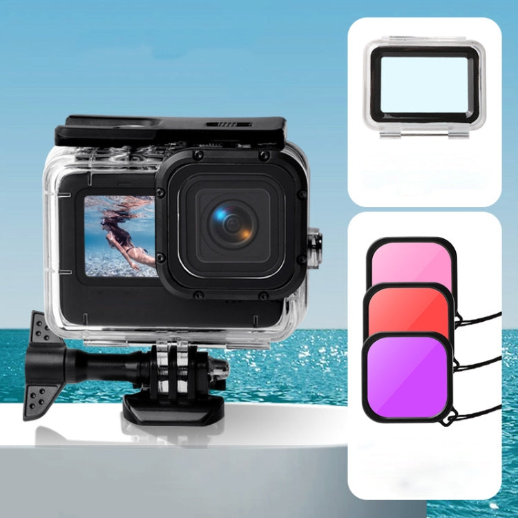 Waterproof Case + Touch Back Cover + Purple Red Pink Lens Filter for GoPro HERO10 Black / HERO9 Black, Case + Touch Cover + 3-color Filter for GoPro9