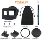 Housing Shell CNC Aluminum Alloy Protective Cage with Insurance Frame & 52mm UV Lens for GoPro HERO7 Black /6 /5, 52mm UV Black, 52mm UV Blue