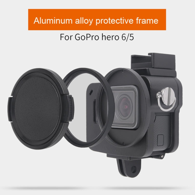 Housing Shell CNC Aluminum Alloy Protective Cage with Insurance Frame & 52mm UV Lens for GoPro HERO7 Black /6 /5, 52mm UV Black, 52mm UV Blue