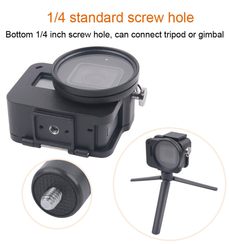 Housing Shell CNC Aluminum Alloy Protective Cage with Insurance Frame & 52mm UV Lens for GoPro HERO7 Black /6 /5, 52mm UV Black, 52mm UV Blue