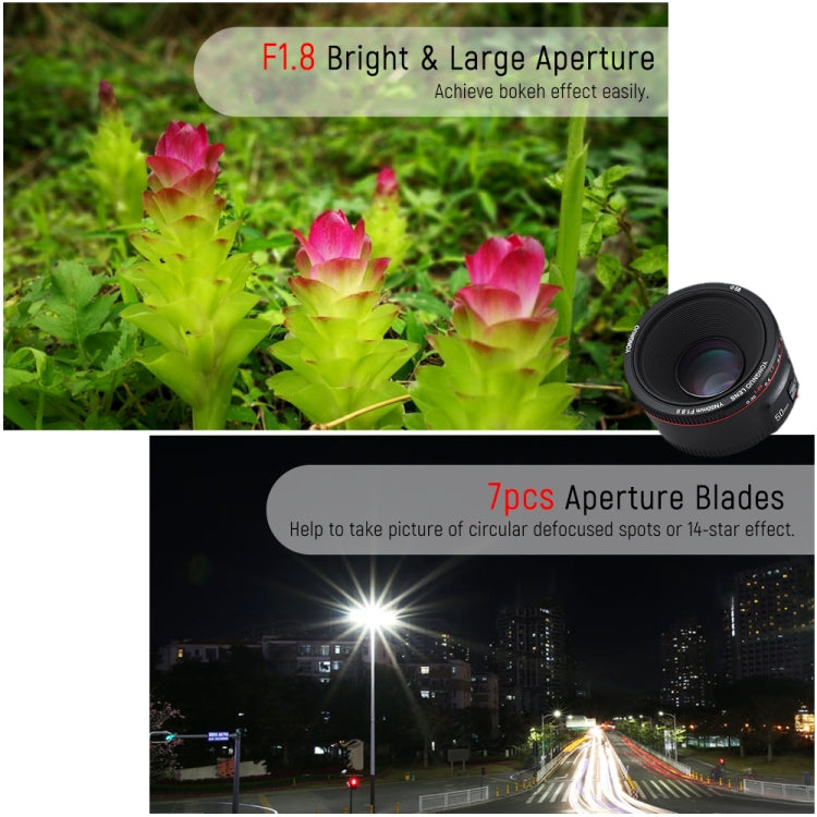 YONGNUO YN50MM F1.8C II F1.8 Auto Focus Lens for Canon EF Mount New Lens, YN50MM F1.8C II