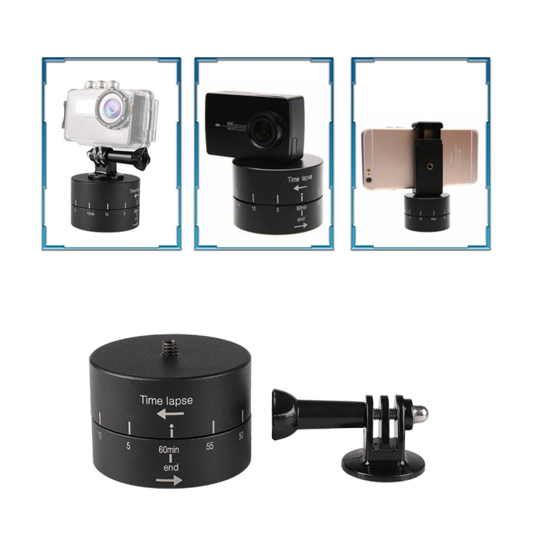 360 Degree Auto Rotation 60 Minutes Time Lapse Stabilizer Tripod Head Adapter for GoPro, 60 Minutes