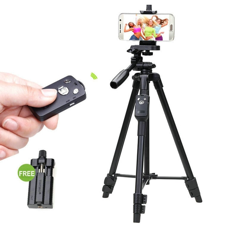 YUNTENG VCT-5208RM Aluminum Magnesium Alloy Leg Tripod Mount with Bluetooth Remote Control & Tripod Head & Phone Clamp for SLR Camera & Smartphones, Height: 125cm, VCT-5208