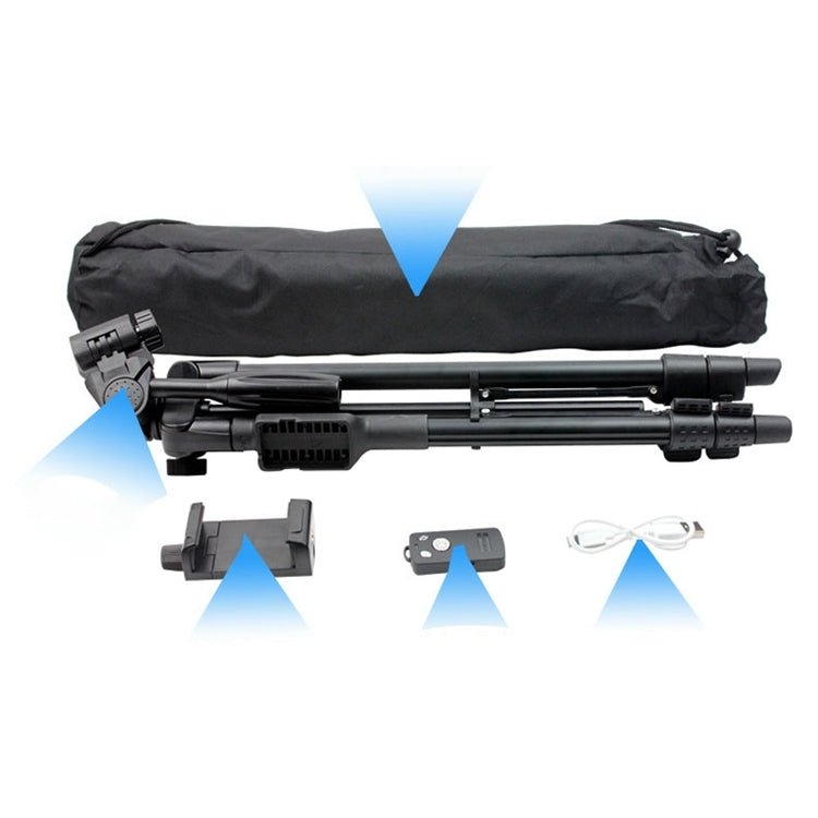 YUNTENG VCT-5208RM Aluminum Magnesium Alloy Leg Tripod Mount with Bluetooth Remote Control & Tripod Head & Phone Clamp for SLR Camera & Smartphones, Height: 125cm, VCT-5208