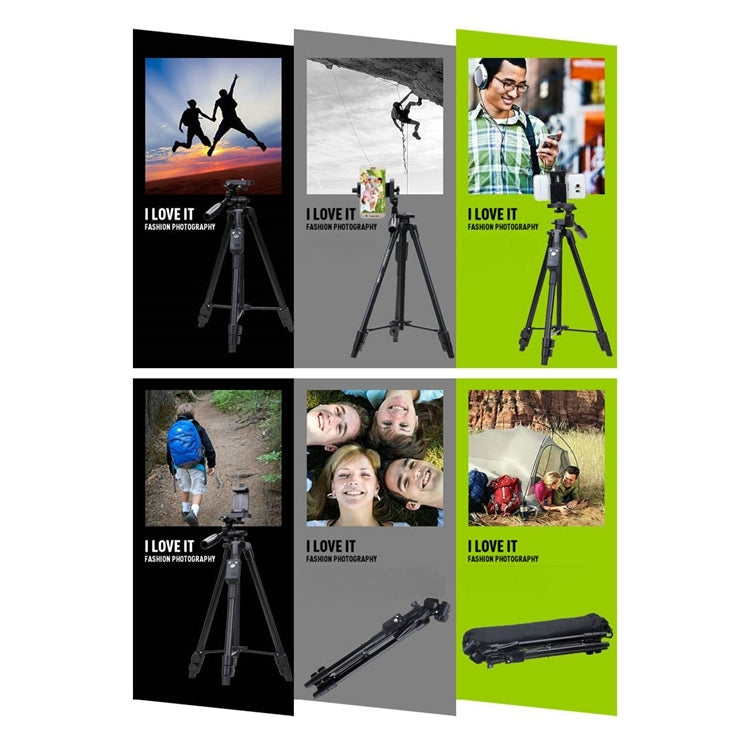YUNTENG VCT-5208RM Aluminum Magnesium Alloy Leg Tripod Mount with Bluetooth Remote Control & Tripod Head & Phone Clamp for SLR Camera & Smartphones, Height: 125cm, VCT-5208