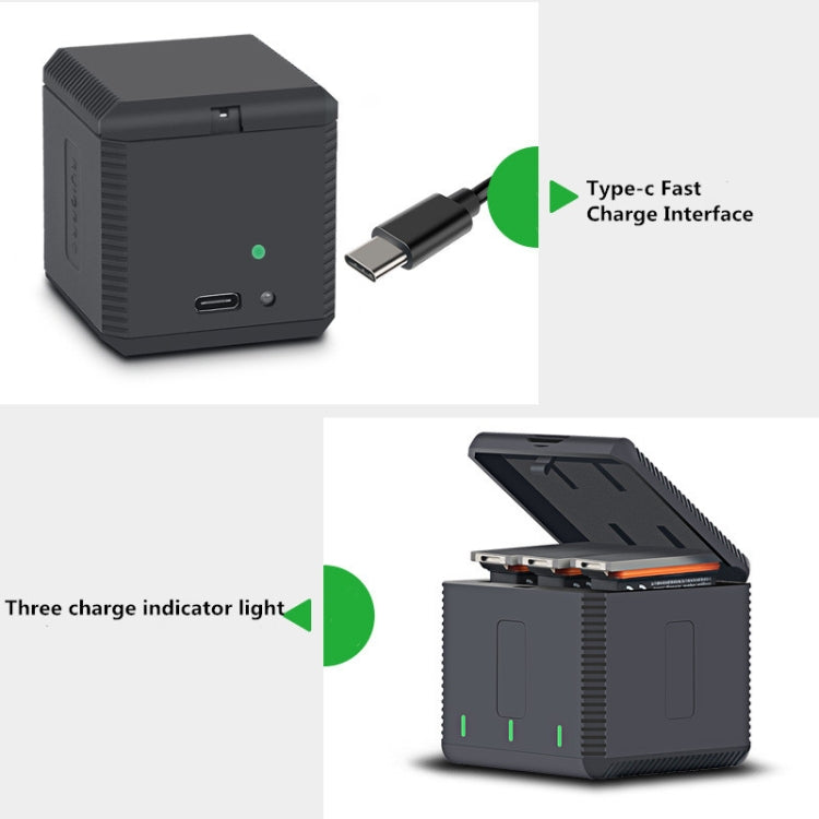 RUIGPRO USB Triple Batteries Housing Charger Box with LED Indicator Light for DJI OSMO Action 1, Charger Box