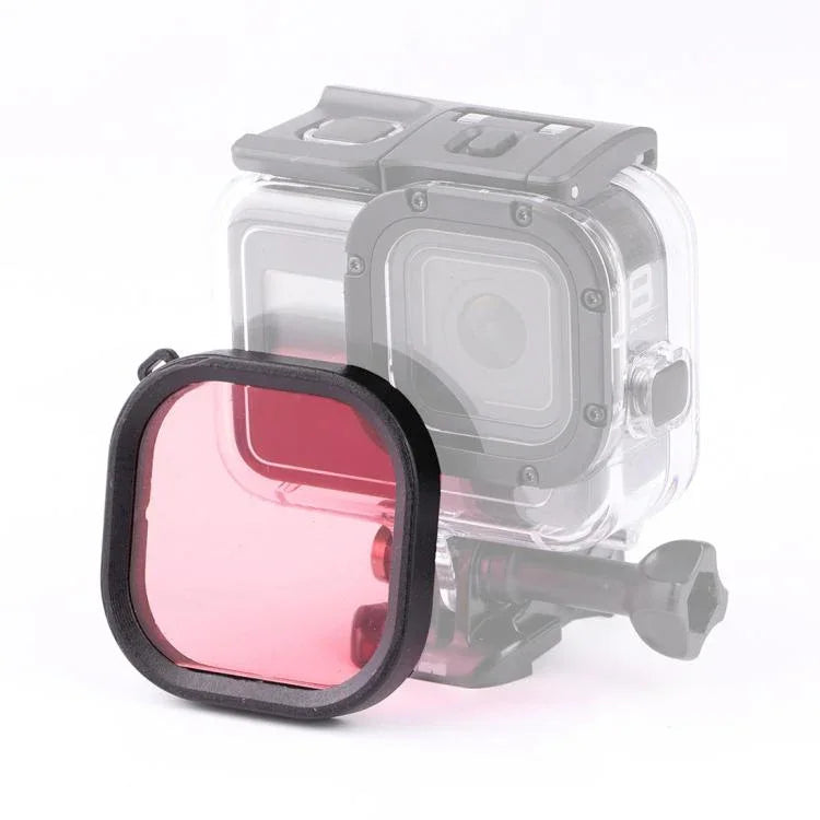 فلتر عدسة غوص ملون مربع لـ GoPro HERO8 Black الحافظة الأصلية المقاومة للماء، وردي، أرجواني، أحمر