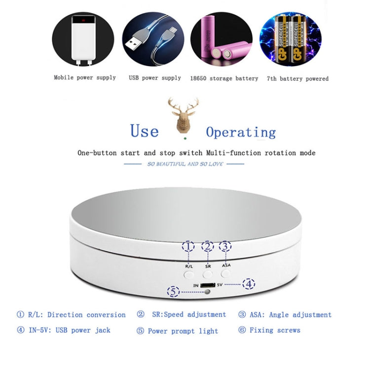 13.8cm Mirror Style USB Charging Smart 360 Degree Rotating Turntable Display Stand Video Shooting Props Turntable for Photography, Load 3kg, 13.8cm Mirror/Powered by USB(W)
