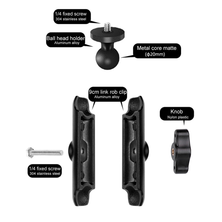 9cm Connecting Rod 20mm Ball Head Motorcycle Handlebar Fixed Mount Holder with Tripod Adapter & Screw for GoPro, Insta360, DJI and Other Action Cameras, 9.5cm Connecting Rod Holder