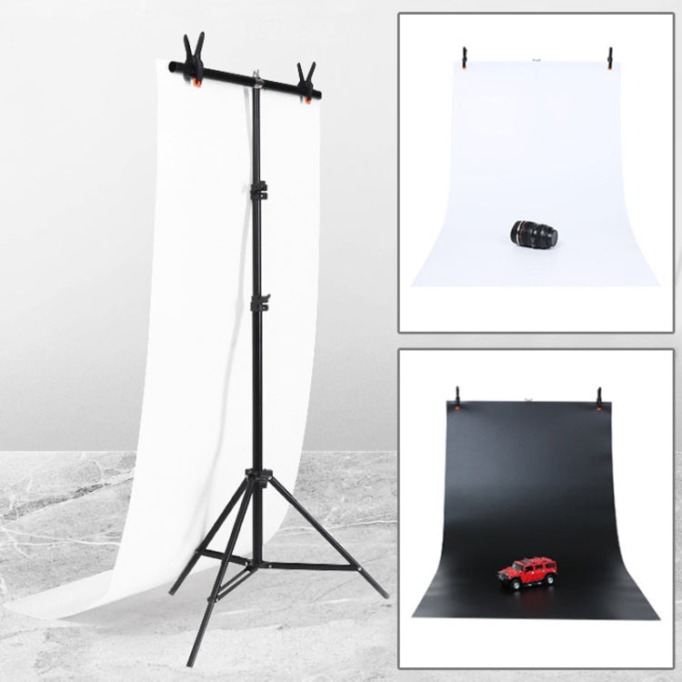 70x200cm T-Shape Photo Studio Background Support Stand Backdrop Crossbar Bracket Kit with 70x140cm Black / White PVC Backdrops, 70x200cm with Backdrops