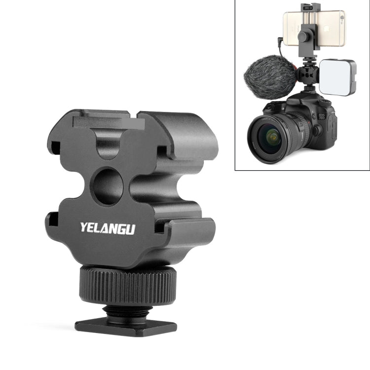 YELANGU YLG0601A A68 3-Head Cold Shoe Mount Adapter Microphone Flash Light Metal Holder Bracket, YELANGU A68 3-Head Cold Shoe