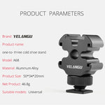 YELANGU YLG0601A A68 3-Head Cold Shoe Mount Adapter Microphone Flash Light Metal Holder Bracket, YELANGU A68 3-Head Cold Shoe