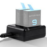USB Dual Batteries Charger with Cable & Indicator Light for GoPro HERO9 Black / HERO10 Black / HERO11 Black / HERO12 Black, For GoPro HERO9 Black
