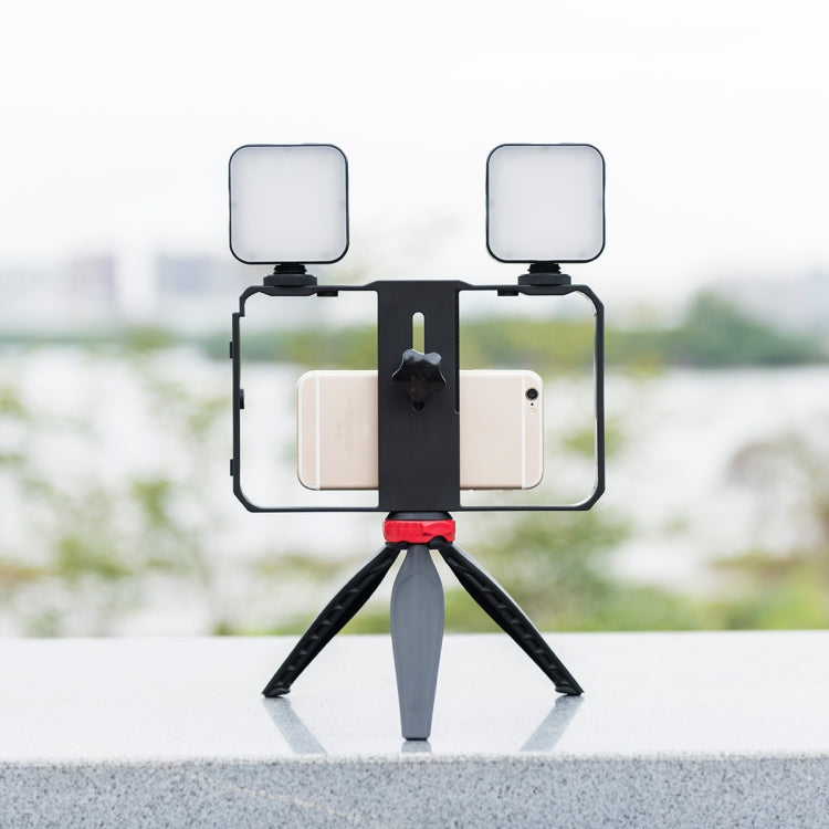 YELANGU PC203 YLG1801C Vlogging Live Broadcast LED Selfie Light Smartphone Video Rig Handle Stabilizer Plastic Bracket Tripod Kits, PC203